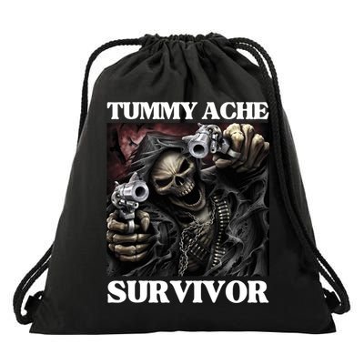 Tummy Ache Survivor Funny Cool Edgy Hard Skeleton Meme Drawstring Bag