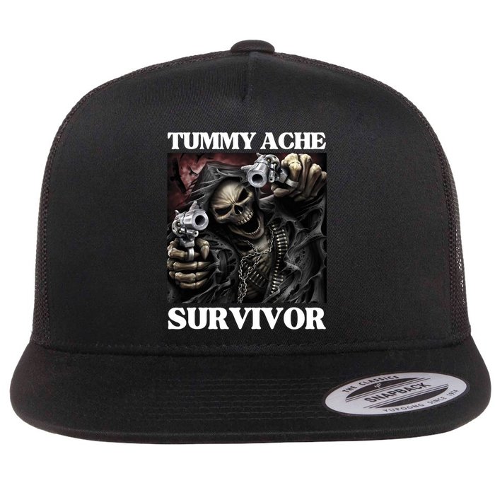 Tummy Ache Survivor Funny Cool Edgy Hard Skeleton Meme Flat Bill Trucker Hat