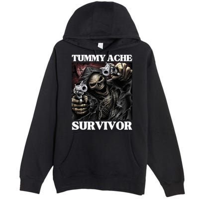 Tummy Ache Survivor Funny Cool Edgy Hard Skeleton Meme Premium Pullover Hoodie