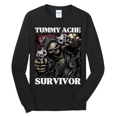 Tummy Ache Survivor Funny Cool Edgy Hard Skeleton Meme Tall Long Sleeve T-Shirt