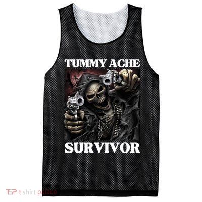 Tummy Ache Survivor Funny Cool Edgy Hard Skeleton Meme Mesh Reversible Basketball Jersey Tank