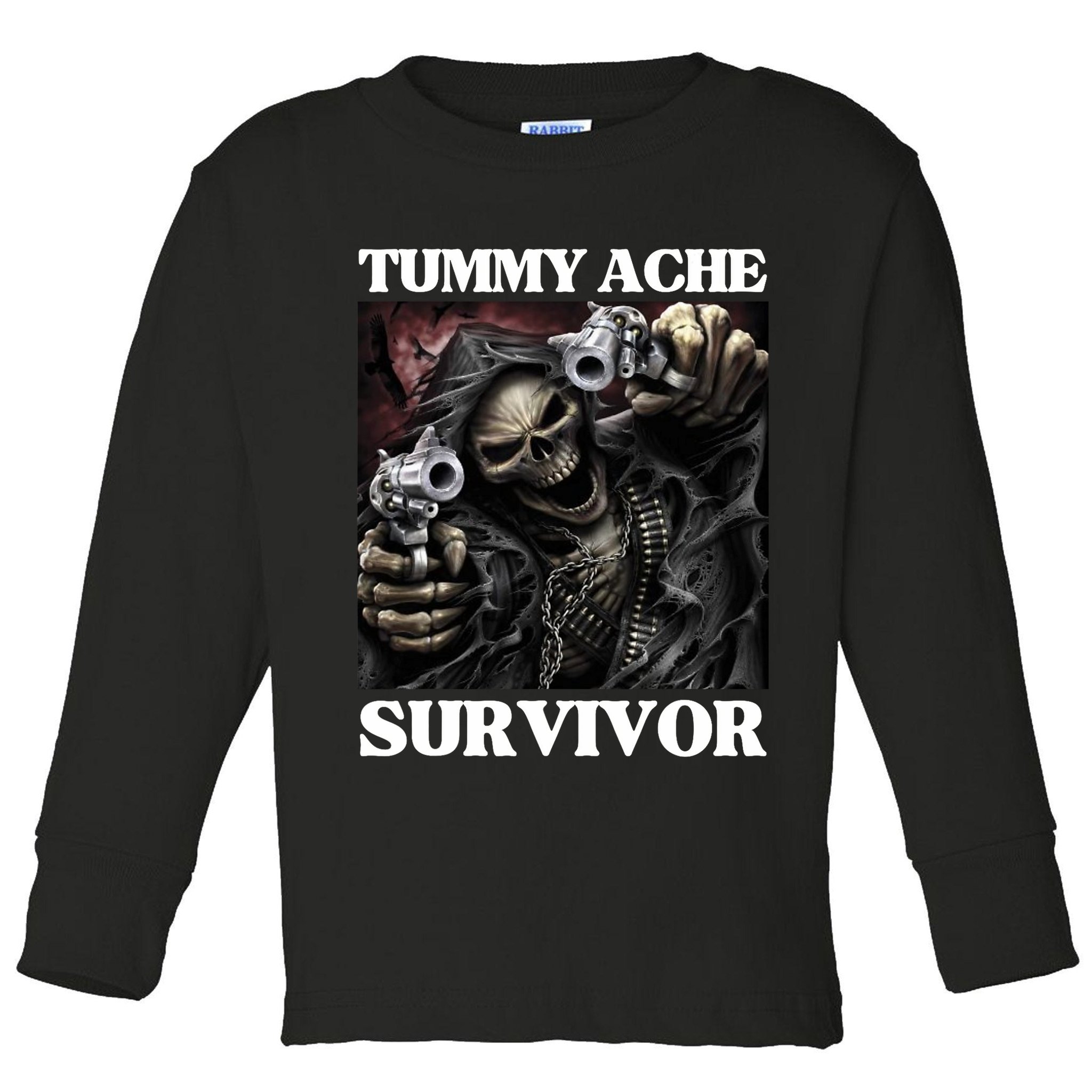 Tummy Ache Survivor Funny Cool Edgy Hard Skeleton Meme Toddler Long Sleeve Shirt