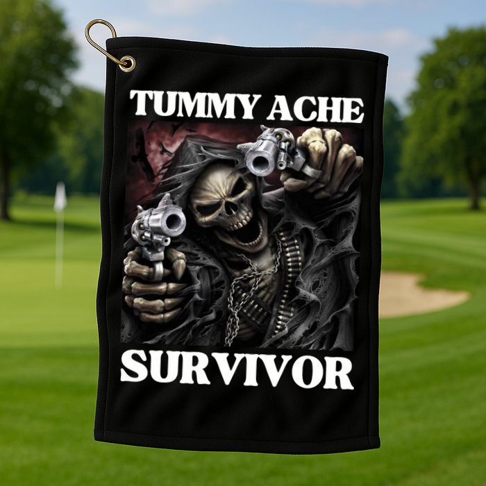Tummy Ache Survivor Funny Cool Edgy Hard Skeleton Meme Golf Towel