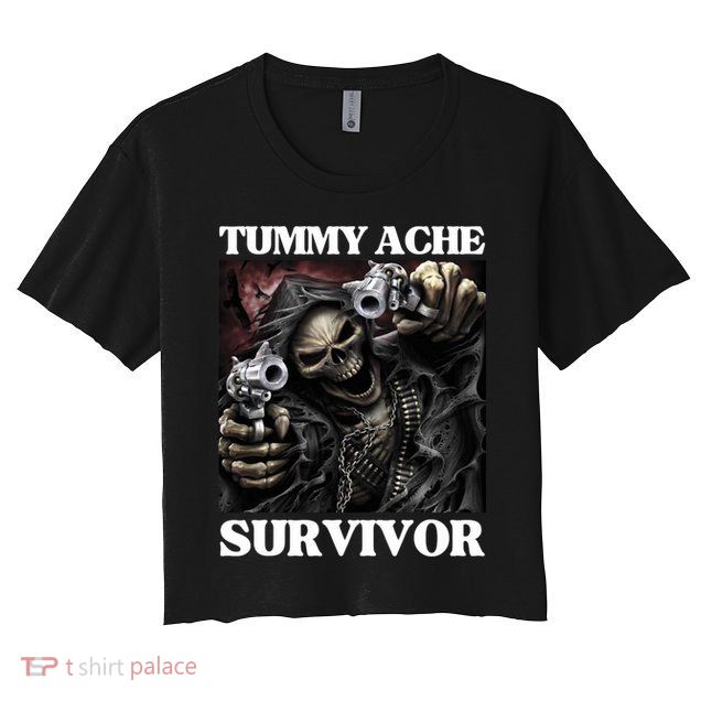 Tummy Ache Survivor Funny Cool Edgy Hard Skeleton Meme Crop Top