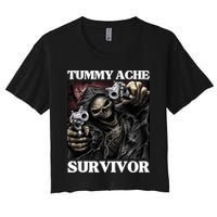 Tummy Ache Survivor Funny Cool Edgy Hard Skeleton Meme Women's Crop Top Tee