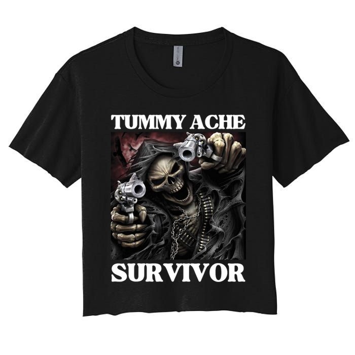 Tummy Ache Survivor Funny Cool Edgy Hard Skeleton Meme Women's Crop Top Tee