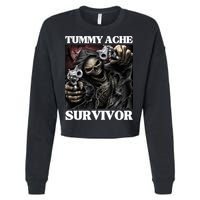 Tummy Ache Survivor Funny Cool Edgy Hard Skeleton Meme Cropped Pullover Crew