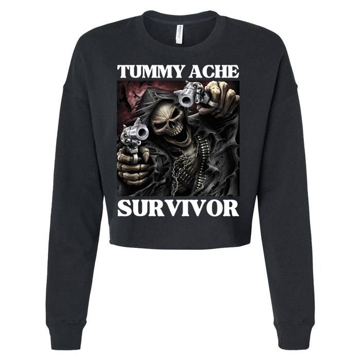 Tummy Ache Survivor Funny Cool Edgy Hard Skeleton Meme Cropped Pullover Crew