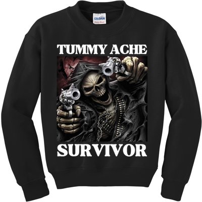 Tummy Ache Survivor Funny Cool Edgy Hard Skeleton Meme Kids Sweatshirt