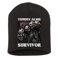 Tummy Ache Survivor Funny Cool Edgy Hard Skeleton Meme Short Acrylic Beanie