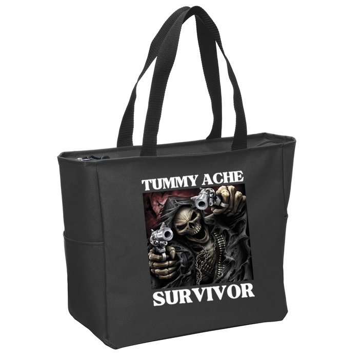 Tummy Ache Survivor Funny Cool Edgy Hard Skeleton Meme Zip Tote Bag