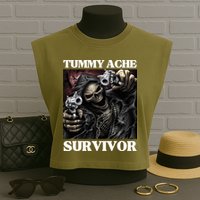 Tummy Ache Survivor Funny Cool Edgy Hard Skeleton Meme Garment-Dyed Women's Muscle Tee