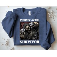 Tummy Ache Survivor Funny Cool Edgy Hard Skeleton Meme Sweatshirt