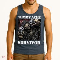 Tummy Ache Survivor Funny Cool Edgy Hard Skeleton Meme Tank Top