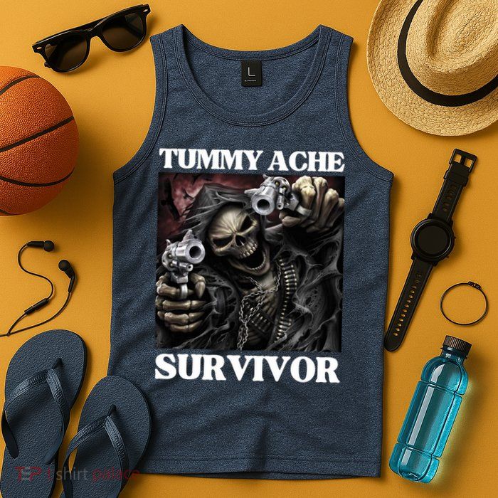 Tummy Ache Survivor Funny Cool Edgy Hard Skeleton Meme Tank Top