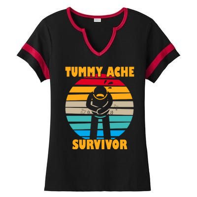 Tummy Ache Survivor Funny Retro Ladies Halftime Notch Neck Tee