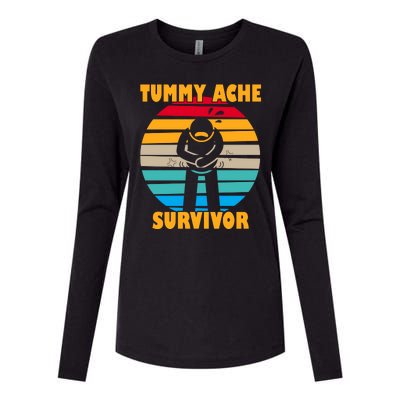 Tummy Ache Survivor Funny Retro Womens Cotton Relaxed Long Sleeve T-Shirt