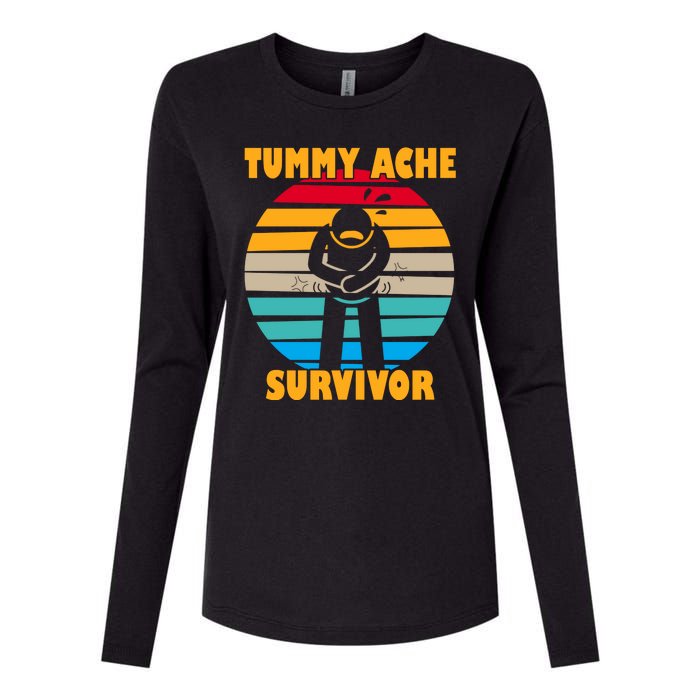 Tummy Ache Survivor Funny Retro Womens Cotton Relaxed Long Sleeve T-Shirt