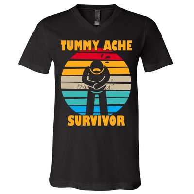 Tummy Ache Survivor Funny Retro V-Neck T-Shirt