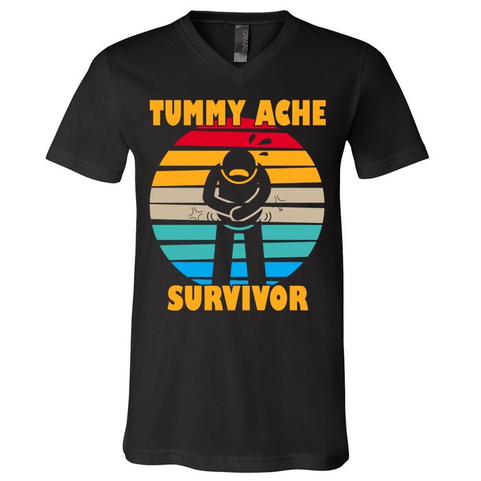 Tummy Ache Survivor Funny Retro V-Neck T-Shirt
