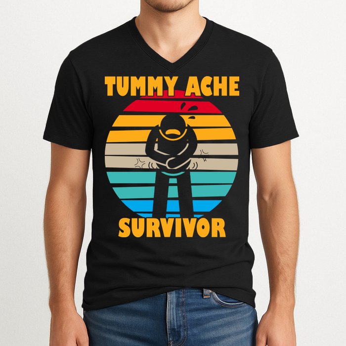 Tummy Ache Survivor Funny Retro V-Neck T-Shirt