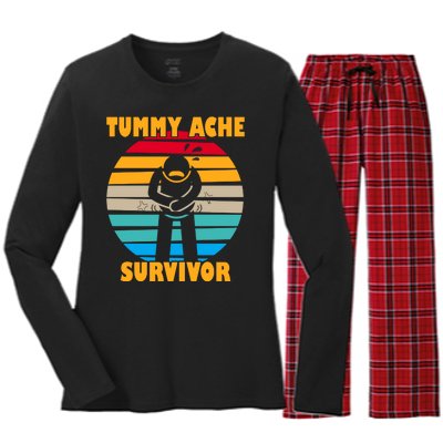 Tummy Ache Survivor Funny Retro Women's Long Sleeve Flannel Pajama Set 