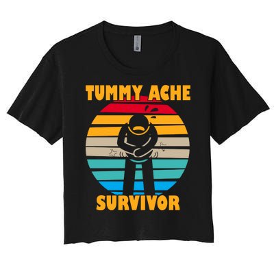 Tummy Ache Survivor Funny Retro Women's Crop Top Tee