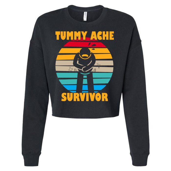 Tummy Ache Survivor Funny Retro Cropped Pullover Crew