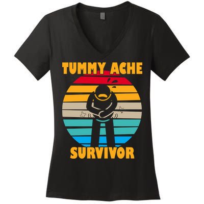 Tummy Ache Survivor Funny Retro Women's V-Neck T-Shirt