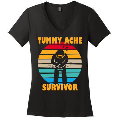 Tummy Ache Survivor Funny Retro Women's V-Neck T-Shirt