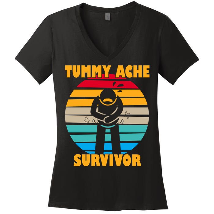 Tummy Ache Survivor Funny Retro Women's V-Neck T-Shirt