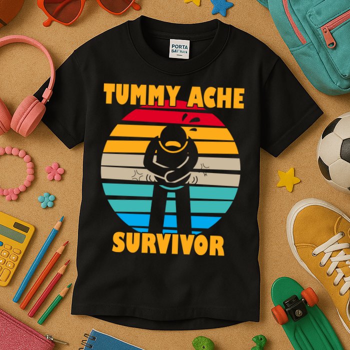 Tummy Ache Survivor Funny Retro Kids T-Shirt
