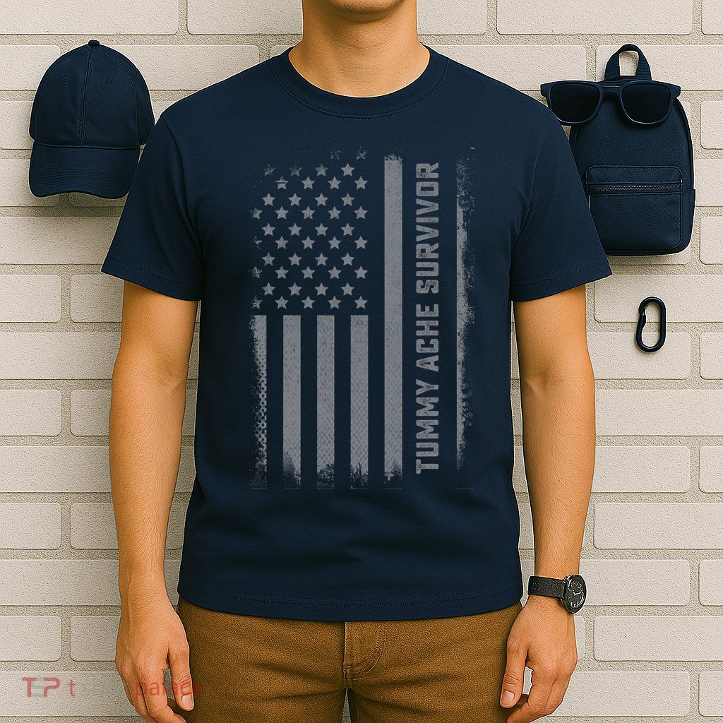 Tummy Ache Survivor IBS Stomach Ache US Flag T-Shirt