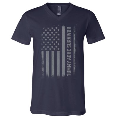 Tummy Ache Survivor IBS Stomach Ache US Flag V-Neck T-Shirt