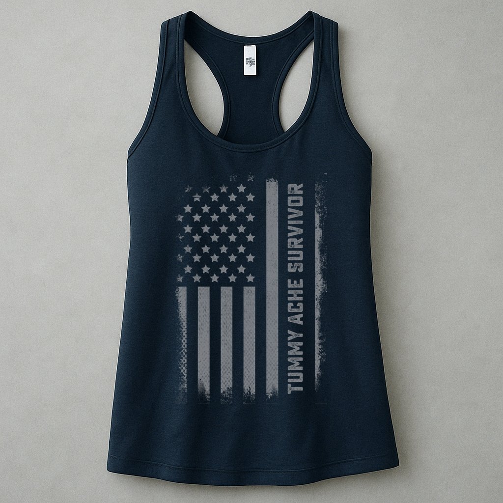Tummy Ache Survivor IBS Stomach Ache US Flag Womens Tank Top