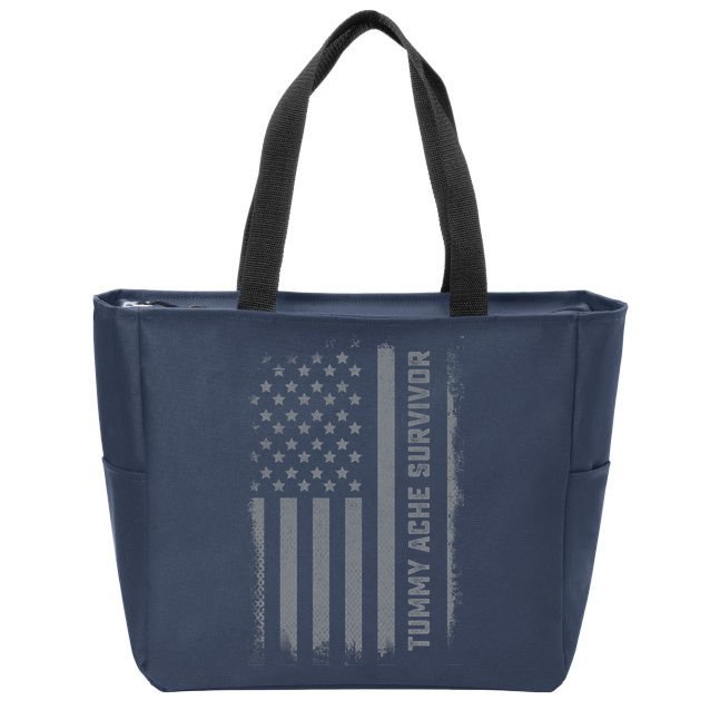 Tummy Ache Survivor IBS Stomach Ache US Flag Zip Tote Bag