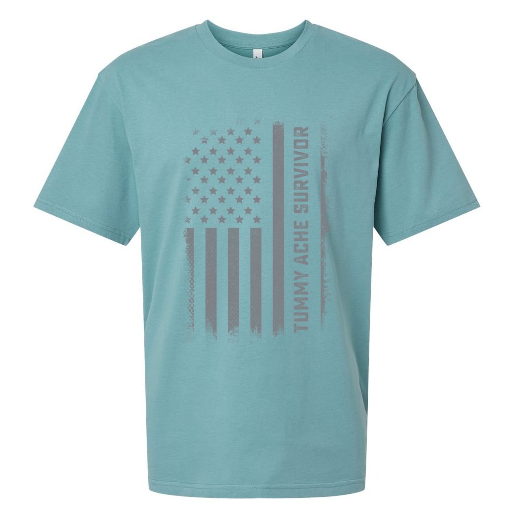 Tummy Ache Survivor IBS Stomach Ache US Flag Sueded Cloud Jersey T-Shirt