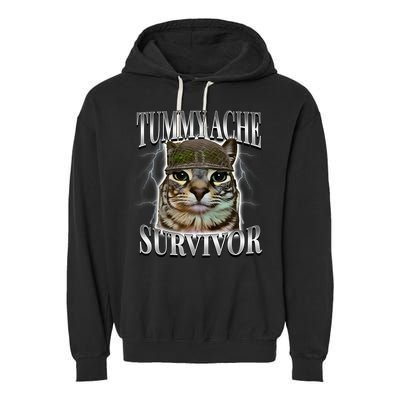 Tummy Ache Survivor Cat Meme Funny Saying Cats Animals  Garment-Dyed Fleece Hoodie