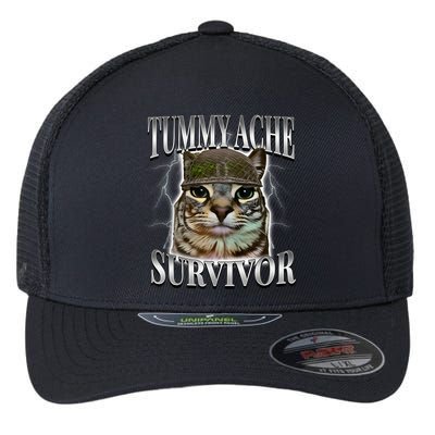 Tummy Ache Survivor Cat Meme Funny Saying Cats Animals  Flexfit Unipanel Trucker Cap
