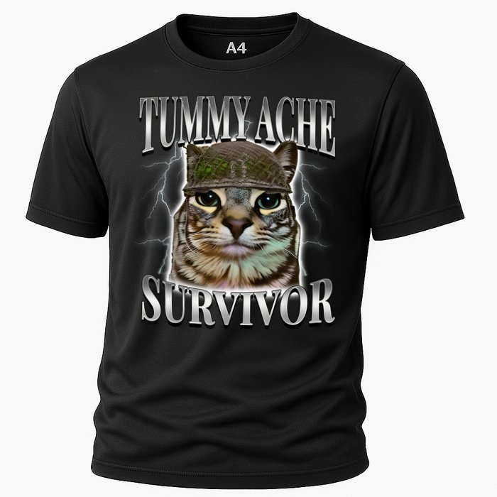 Tummy Ache Survivor Cat Meme Funny Saying Cats Animals  Cooling Performance Crew T-Shirt