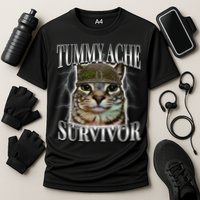 Tummy Ache Survivor Cat Meme Funny Saying Cats Animals  Cooling Performance Crew T-Shirt