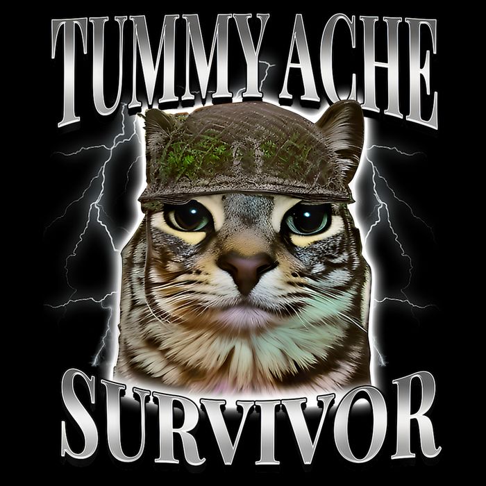 Tummy Ache Survivor Cat Meme Funny Saying Cats Animals  Cooling Performance Crew T-Shirt