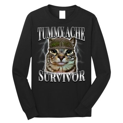 Tummy Ache Survivor Cat Meme Funny Saying Cats Animals  Long Sleeve Shirt