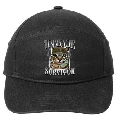 Tummy Ache Survivor Cat Meme Funny Saying Cats Animals  7-Panel Snapback Hat