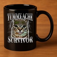 Tummy Ache Survivor Cat Meme Funny Saying Cats Animals  11oz C Handle Ceramic Mug
