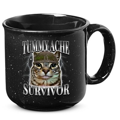 Tummy Ache Survivor Cat Meme Funny Saying Cats Animals  15oz Campfire Ceramic Mug