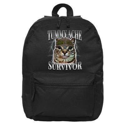 Tummy Ache Survivor Cat Meme Funny Saying Cats Animals  16 in Basic Backpack