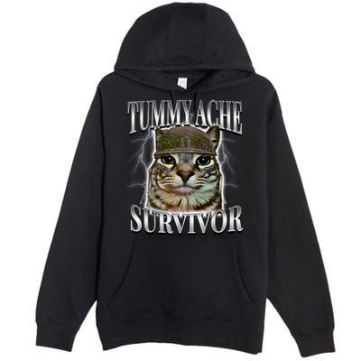 Tummy Ache Survivor Cat Meme Funny Saying Cats Animals  Premium Pullover Hoodie