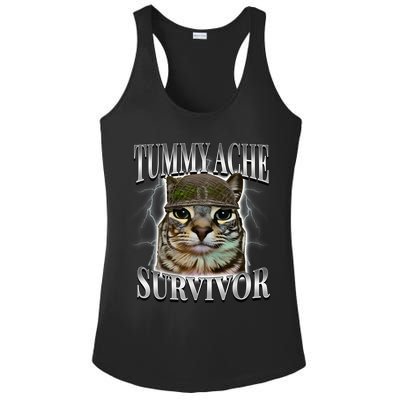Tummy Ache Survivor Cat Meme Funny Saying Cats Animals  Ladies PosiCharge Competitor Racerback Tank