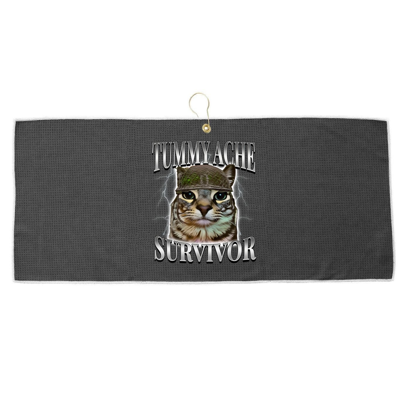 Tummy Ache Survivor Cat Meme Funny Saying Cats Animals  Large Microfiber Waffle Golf Towel